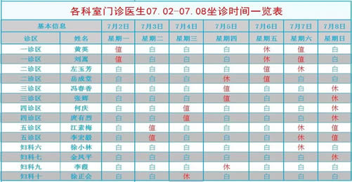 7月02日--7月08日四川省生殖医院门诊医生排班表