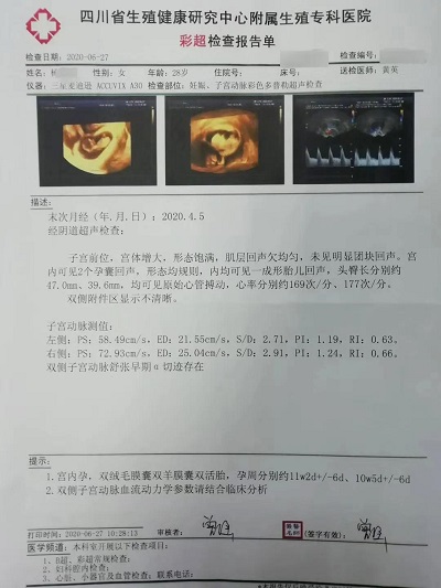 四川汶川杨女士在我院好孕检查报告