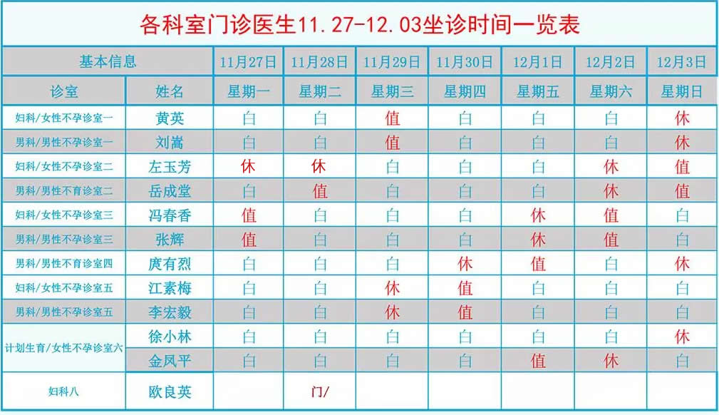 四川省生殖健康研究中心附属生殖专科医院排班表